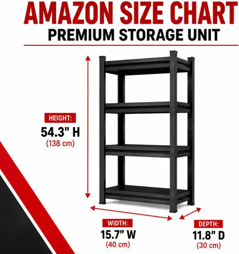 Vista 3 de Estantería de garaje, estantes de almacenamiento de metal resistente de 2400 libras, estante de almacenamiento ajustable de 4 niveles para garaje