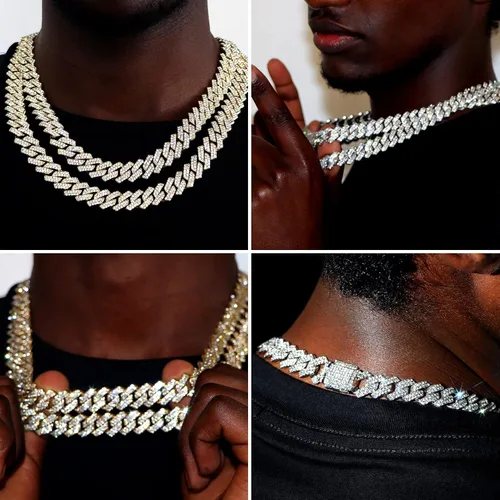 Vista 2 de Cadena de eslabones cubanos de 0.55 pulgadas para hombre, collar de cadena de eslabones cubanos de Miami, pulsera para hombres y mujeres, cadenas