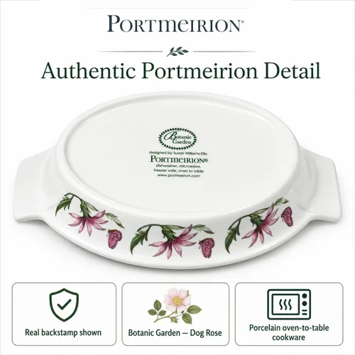 Vista 9 de Portmeirion Botanic Garden - Plato ovalado para gratinar pequeño, 10 pulgadas para asar, gartin y hornear, hecho de porcelana fina, apto para horno