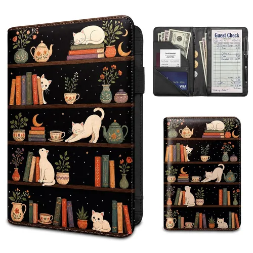 Vista 22 de Server Book for Waitress,Waiter Book with Zipper Pocket,PU Leather Waitstaff Organizer Wallet with 7 Pockets,Guest Check & Money Holder,Fits Server