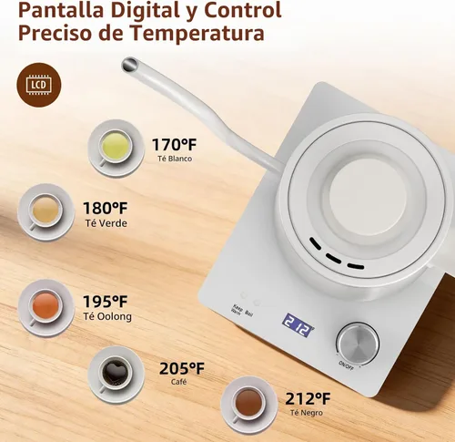 Vista 5 de Hervidor eléctrico de cuello de cisne blanco con pantalla LED de dígito y control de dial, interior de acero inoxidable, 1300 W, 0.8 L