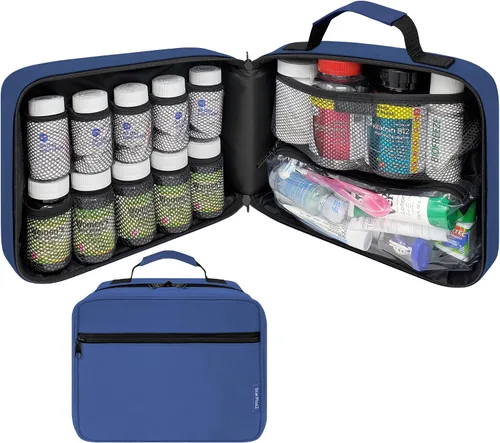 Vista 8 de Organizador de frascos de píldoras acolchado grande, bolsa de medicamentos, estuche, portador para medicamentos, vitaminas y suministros médicos