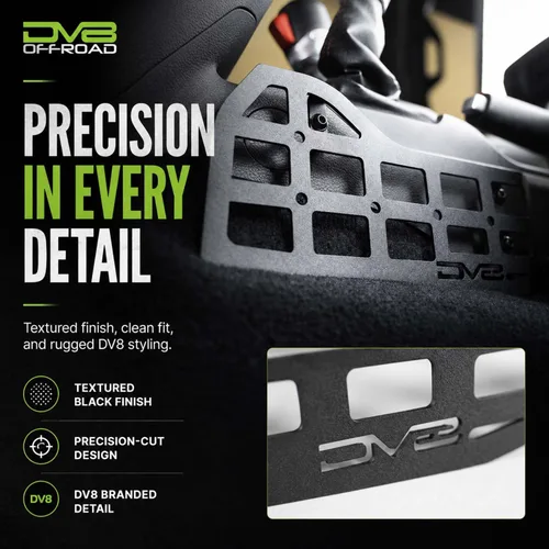 Vista 5 de Paneles Molle de consola central DV8 para Jeep Wrangler JL y Gladiator JT 3mm steel molle panels, fits 2018-2026 Jeep JL & 2020-2026 JT, manual &