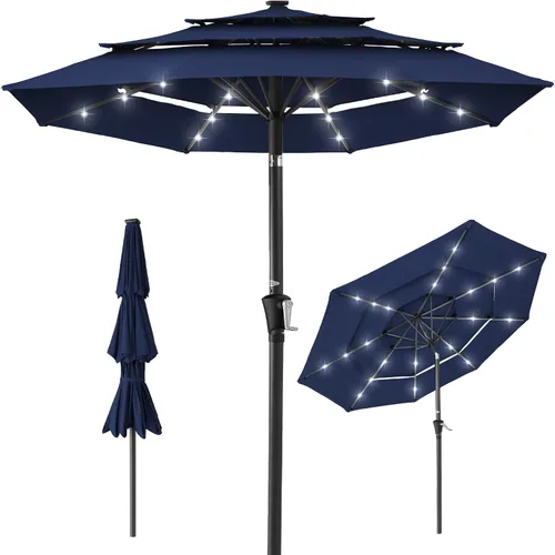 Vista 25 de Best Choice Products - Sombrilla solar de 10 pies de 3 niveles para patio, sombrilla de sol para exteriores, mercado, patio trasero, terraza, junto
