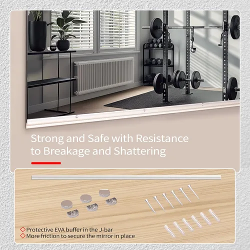 Vista 2 de JAMBALAY Espejo de cristal templado para el gimnasio en casa, 2 piezas de 48 x 30 pulgadas, espejos grandes de cuerpo completo HD para baile, yoga