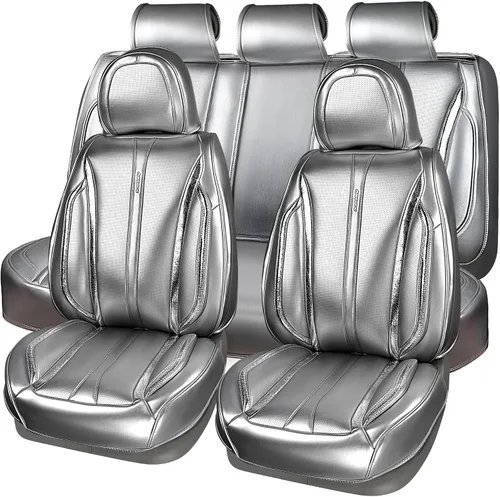 Vista 9 de CAR PASS Fundas de cuero beige para asiento de automóvil, juego completo de fundas de asiento automotriz transpirables e impermeables, cojín