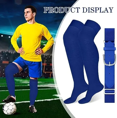 Vista 4 de Hicarer Juego de 3 pares de calcetines de fútbol por encima de la rodilla, calcetines de béisbol extralargos, calcetines de sóftbol con cinturón