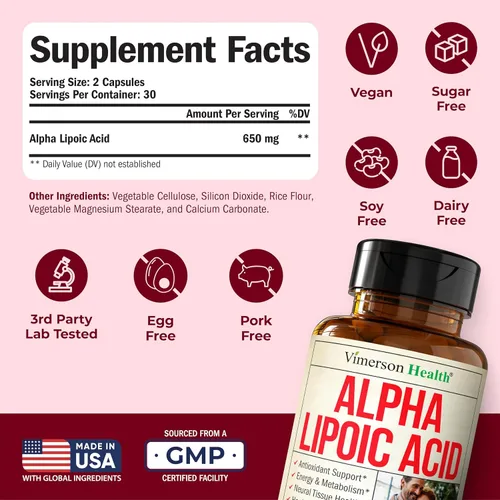 Vista 10 de Ácido alfa lipoico – ALA de alta potencia 650mg para apoyo nervioso 60