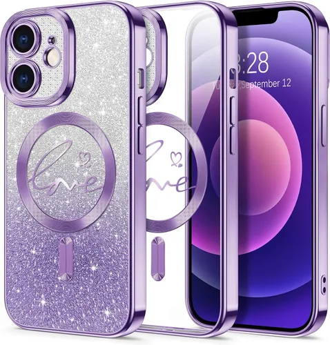 Vista 65 de Hython Funda para iPhone Air con purpurina, compatible con MagSafe Love Heart fundas magnéticas transparentes para teléfono para mujeres y niñas