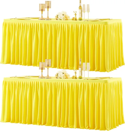 Vista 32 de Paquete de 2 manteles de poliéster negro para mesas rectangulares de 4 pies, cubierta de mesa ajustada sin arrugas, manteles elásticos de 4 pies