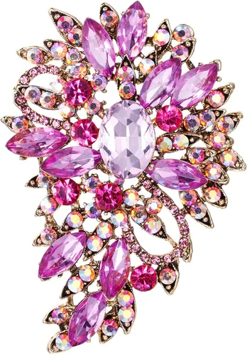Vista 7 de EVER FAITH - Broche para mujer, con diseño de flores y hojas de cristales austriacos, ideal para bodas Color aguamarina con verde