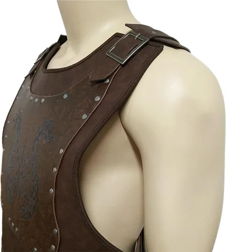 Vista 7 de HiiFeuer Viking Warrior - Armadura de pecho de piel sintética, armadura de cuero retro de caballero, armadura medieval para LARPCosplay