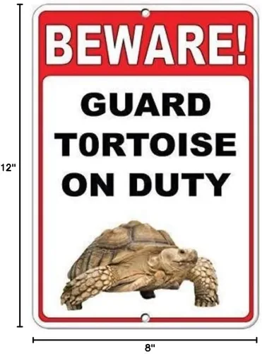 Vista 3 de Lilyanaen Letrero de aluminio - Beware! Guard Tortoise On Duty - 12" x 8" - Verde - Estilo retro