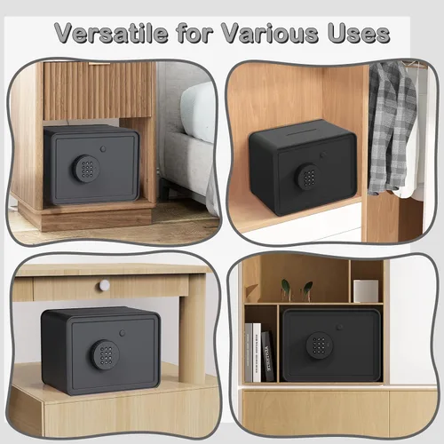 Vista 7 de Caja Fuerte Mini para Niños Caja de Dinero Pequeña – GoldenKey Negro Macarrón 7"x9.4"x6.3" Caja Fuerte de Seguridad de Dinero con Ranura