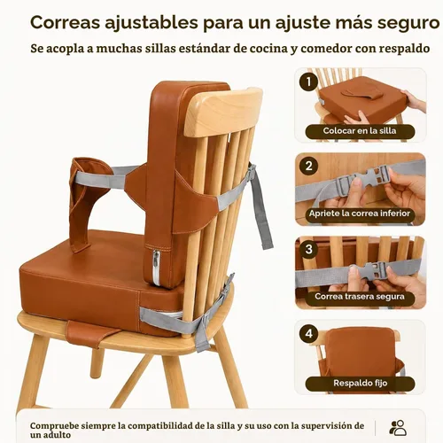 Vista 3 de Booster Seat for Kitchen Chair, Upgrade Toddler Booster Seat for Table Brown-PU