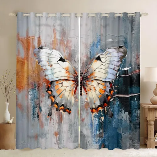 Vista 9 de jejeloiu Cortinas de oscurecimiento de libélula (2 paneles, 52 x 84 pulgadas), cortinas abstractas para dormitorio, sala de estar, arte moderno, 30%