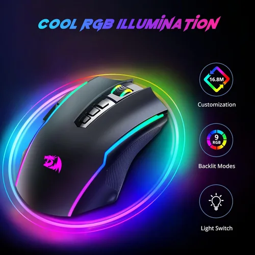 Vista 2 de Redragon Mouse para juegos, mouse inalámbrico para juegos con 8000 DPI, ratones para juegos de PC con botón de fuego, mouse ergonómico programable