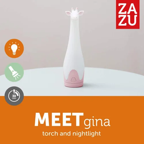 Vista 2 de Zazu Kids Luz nocturna antorcha linterna jirafa juguete - Niños LED inalámbrico rosa lámpara, luz de noche, múltiples opciones de color, apagado