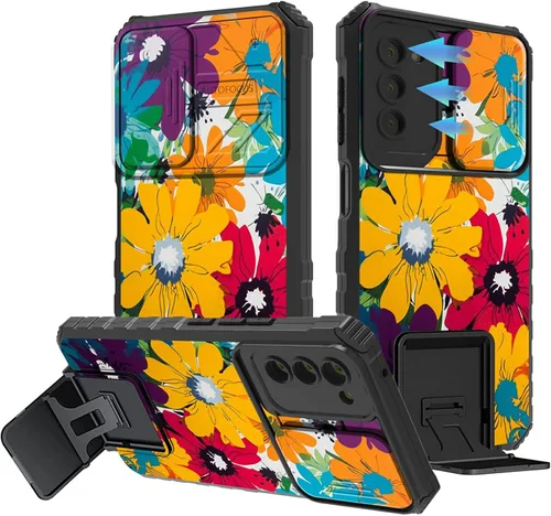 Vista 101 de Funda para Samsung Galaxy A13 5G/4G/A04S, Galaxy A13 5G con cubierta de cámara deslizante, funda de doble capa integrada con función atril