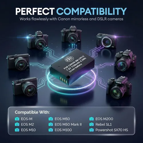 Vista 8 de BM Premium Kit de batería y cargador LP-E12 para cámaras Canon EOS-M, EOS M2, EOS M10, EOS M50, EOS M50 Mark II, EOS M100, EOS M200, SX70 HS, Rebel