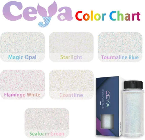 Vista 3 de Ceya Purpurina blanca ultra fina de 3.5 onzas/3.53 oz Coastline blanco iridiscente para manualidades, purpurina de 1/128 pulgadas, 0.008 pulgadas