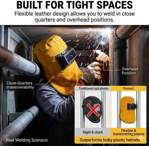 Vista 5 de Sombrero de trabajo de soldador Máscara de soldadura de piel de vaca Cascos de soldadura Casco ignífugo Casco ignífugo Protección facial Cubierta