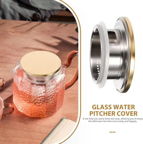 Vista 4 de EXCEART Tapa de repuesto de acero inoxidable para jarra de agua para jarra de vidrio, resistente a fugas, accesorio de contenedor de bebidas frías