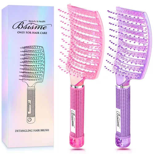 Vista 25 de Bsisme Juego de cepillos para el cabello, cepillo desenredante de Azul y morado.