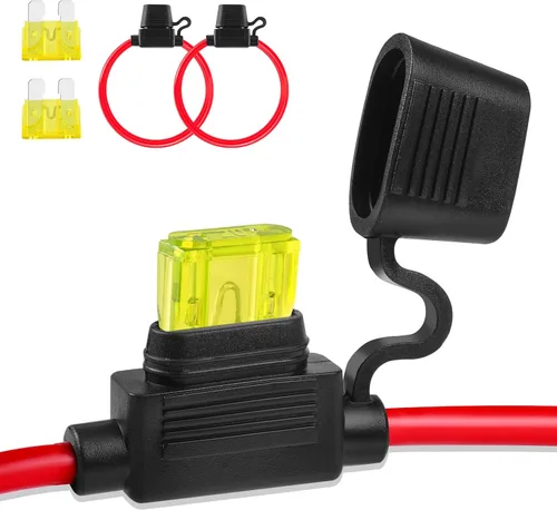 Vista 16 de Portafusibles en línea 12V, paquete de 2, portafusibles de hoja impermeable de 8 AWG de 11.8 pulgadas, portafusibles en línea 12V con 2 fusibles