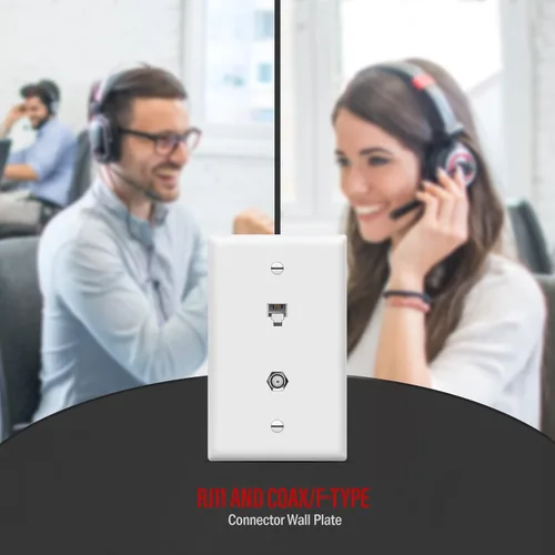 Vista 6 de Conector de tipo F para teléfono y CATV, más conectores hembra RJ11 con placas para pared, Blanco, 1