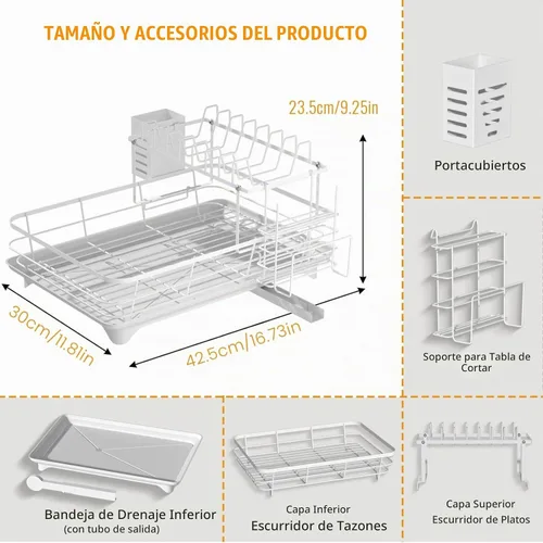 Vista 3 de Vergissm Escurridor de platos, escurridor de platos de drenaje automático para encimera de cocina, estante desmontable de gran capacidad