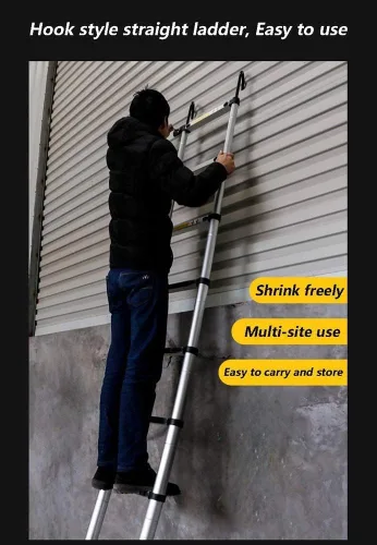 Vista 6 de Escalera telescópica de extensión de aluminio de 8.5 pies con gancho, escalera plegable portátil extensible para oficina, ingeniería, hogar, carga