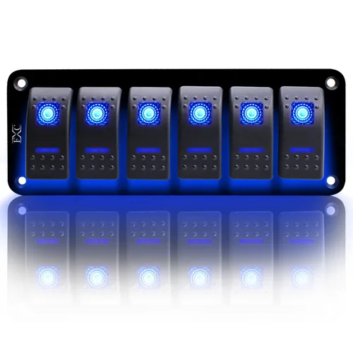 Vista 12 de FXC Interruptor basculante Panel de aluminio 2 Gang Interruptores de palanca Dash 5 Pin ON/OFF 2 LED retroiluminado para barco coche azul marino
