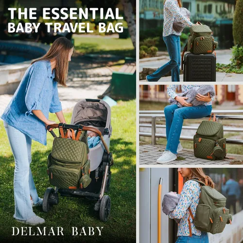 Vista 9 de Mochila grande para pañales para mamá y papá, bolsa de viaje unisex para bebé, 15 bolsillos, cambiador, correas para cochecito, elegante y lavable