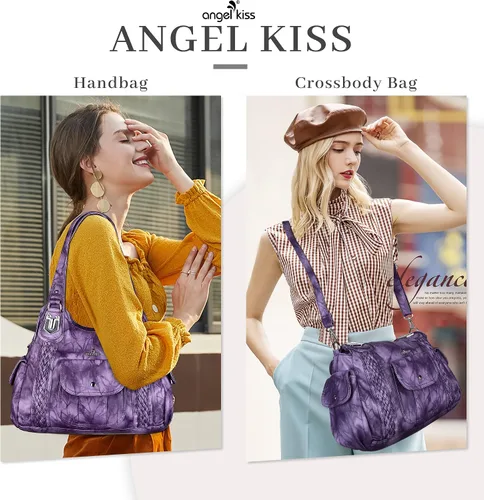 Vista 2 de Angelkiss - Bolsos y bolsos de mano para mujer, de cuero vegano lavado, bolso cruzado de hombro