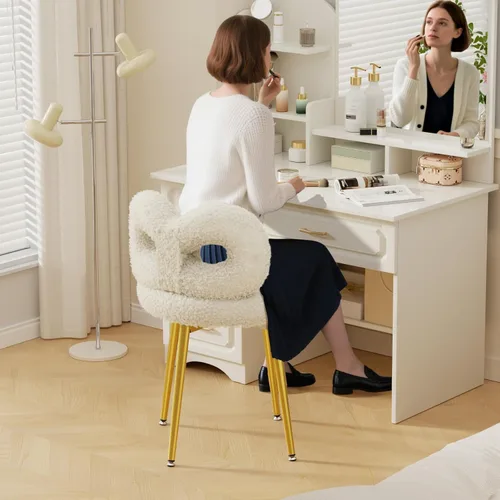 Vista 4 de ROOMTEC Silla de tocador giratoria con respaldo, silla de escritorio tapizada para niñas, tocador moderno para dormitorio, sala de estar