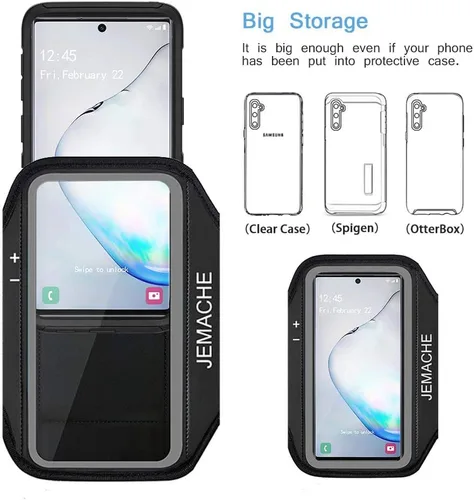 Vista 6 de Brazalete para Galaxy Note 10+, 9, 8, JEMACHE Gym Run, resistente al agua, para Samsung Galaxy Note 8/9/10 Plus con soporte para llaves (negro)