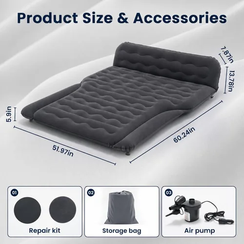 Vista 3 de Cama inflable para colchón de aire SUV, cama de campamento de viaje de doble cara (gris)