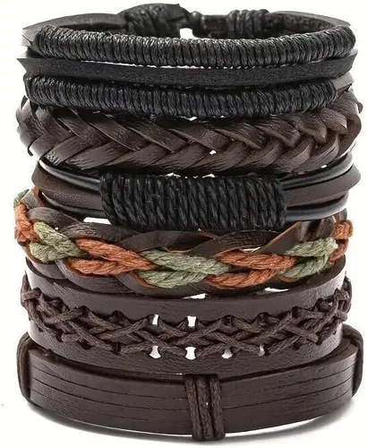 Vista 3 de Pulsera ajustable de cuero trenzado para hombre, 24 unidades, Cuero, cuero