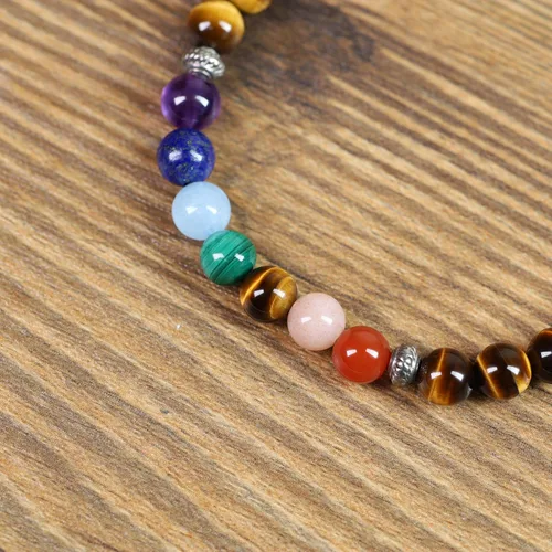 Vista 5 de COAI 108 Japa Mala 7 chakras piedra cruzada collar, Piedra