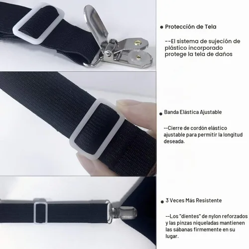 Vista 4 de Correas de soporte de sábanas para sujeción cruzada o recta, 4 unidades Juego de 4 piezas negras
