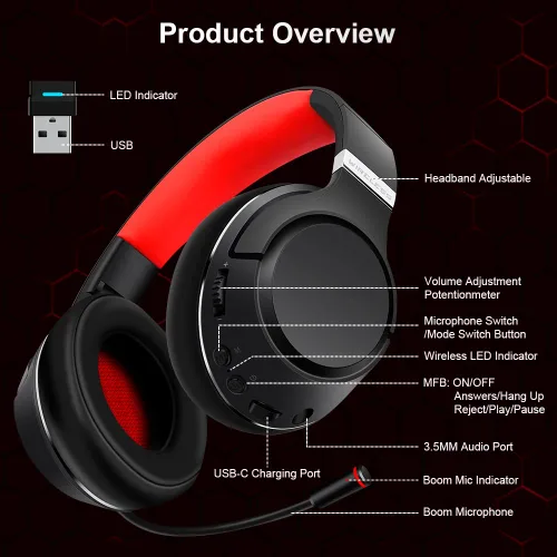 Vista 8 de Golvery Auriculares inalámbricos para juegos de 24 GHz para PS4 PS5 Switch PC auriculares Bluetooth para juegos de baja latencia con micrófono