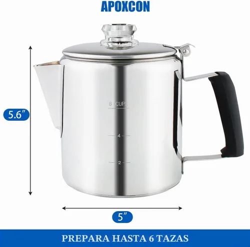 Vista 2 de Cafetera Percoladora Multiuso de Acero Inoxidable para Estufa con Dos Perillas de Vidrio Borosilicato Resistente Mango de Sílice Cafetera