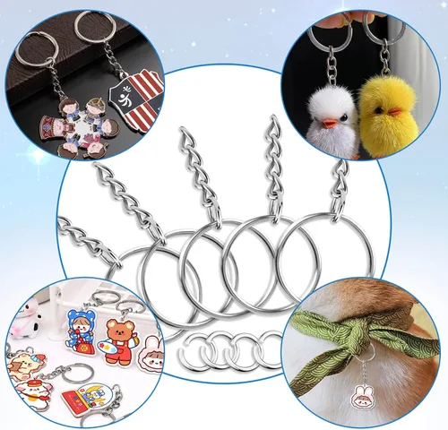 Vista 4 de Paxcoo 50 llaveros con cadena y 50 anillos de salto, kit de anillos de llavero a granel para fabricación de llaveros, suministros para manualidades