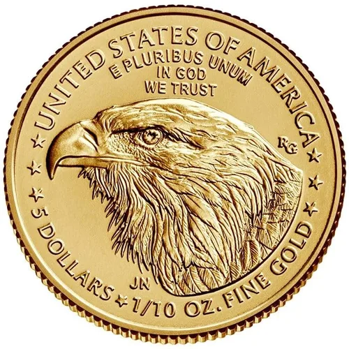 Vista 2 de Moneda de oro American Gold Eagle, de 1/10 oz, 1986 a la fecha (año aleatorio), sin circular, con certificado de autenticidad, $5