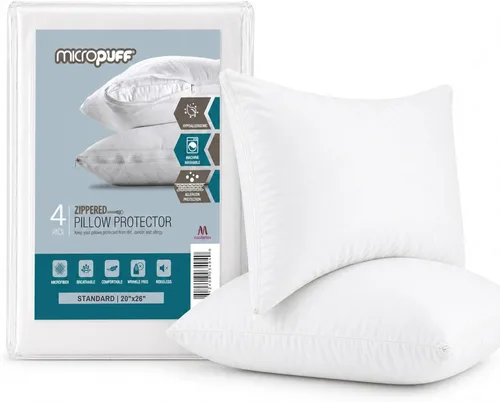 Vista 19 de Micropuff Protectores de almohada de tamaño estándar con cremallera, paquete de 2, funda de almohada hipoalergénica suave y transpirable. Funda