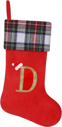 Vista 20 de Calcetines de Navidad personalizados con monograma inicial, adornos colgantes, medias clásicas de cuadros negros de 19 pulgadas, decoraciones