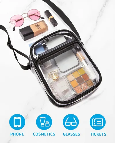 Vista 4 de Vorspack Bolso de PVC aprobado para estadios, bolsa cruzada transparente con bolsillo frontal para conciertos, deportes, festivales