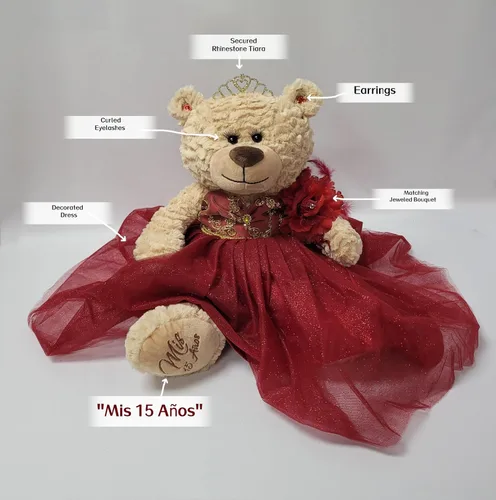 Vista 8 de Centro de mesa grande de 20.0 in de oso de peluche de quinceañera - Vestido elegante, regalo de recuerdo de gran tamaño para 15 años, decoración