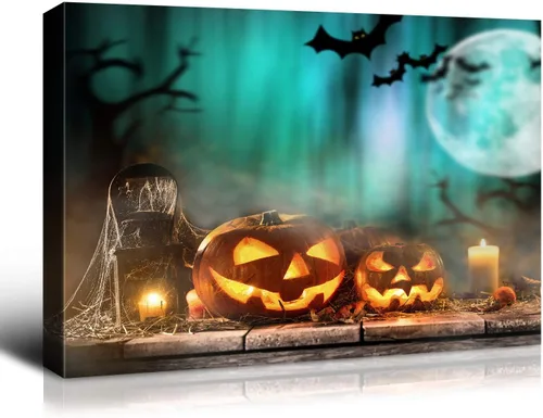 Vista 44 de Denozer - Decoración de pared de calabaza de Halloween, pósteres de regalo, decoración del hogar, arte de pared, imágenes en lienzo HD, estiradas